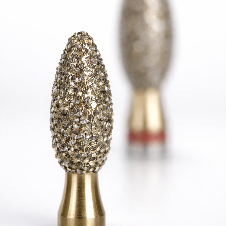 The diamond grain layers are fixed by electrolytically applied pure nickel. An electro-erosive process forms channels for cooling and for removing tissue during preparation.